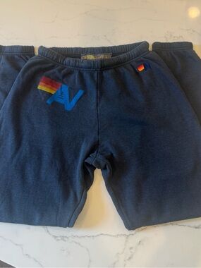 Aviator Nation Navy Sweatpants with Rainbow Stripe Logo size Medium